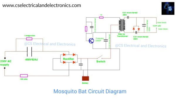 Schematic Mosquito Bat Circuit Diagram