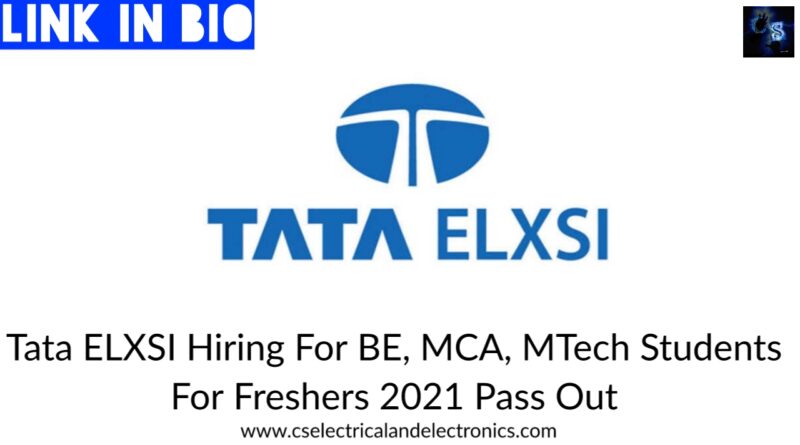 Tata ELXSI Hiring For BE, MCA, MTech StudentsFor Freshers 2021 Pass Out
