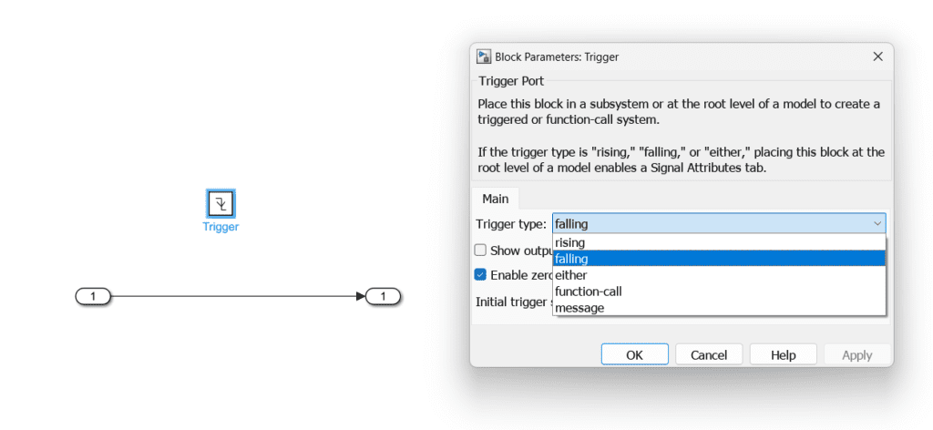 Falling Edge Triggered Subsystem