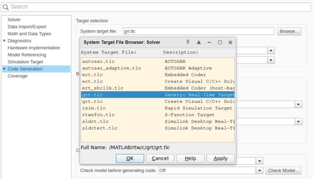 System Target Files in Simulink