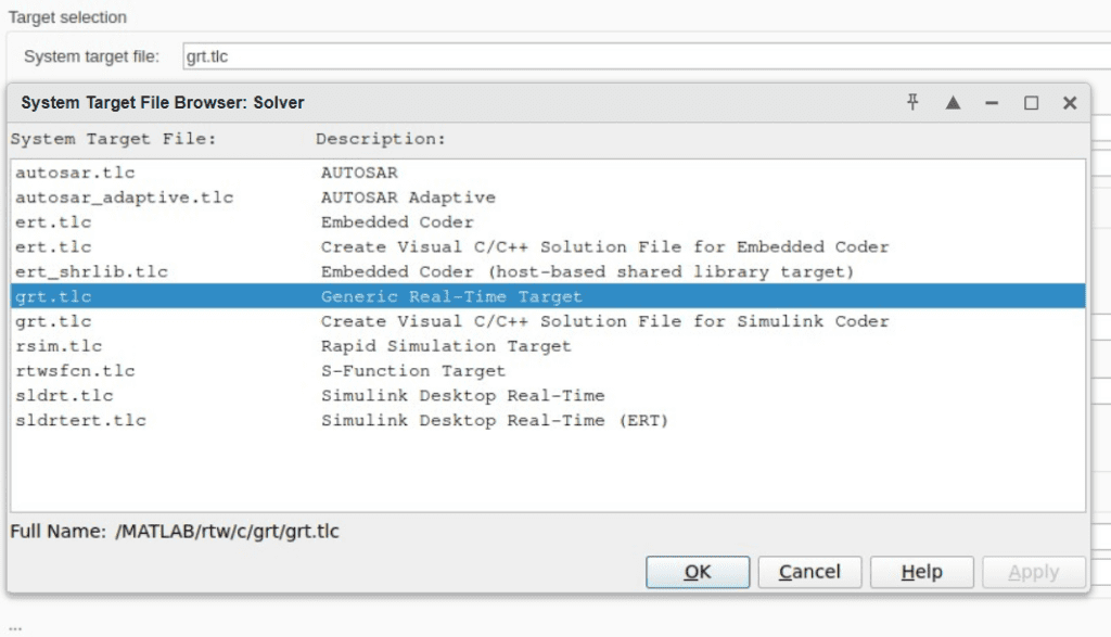 Select Right System Target File In Simulink